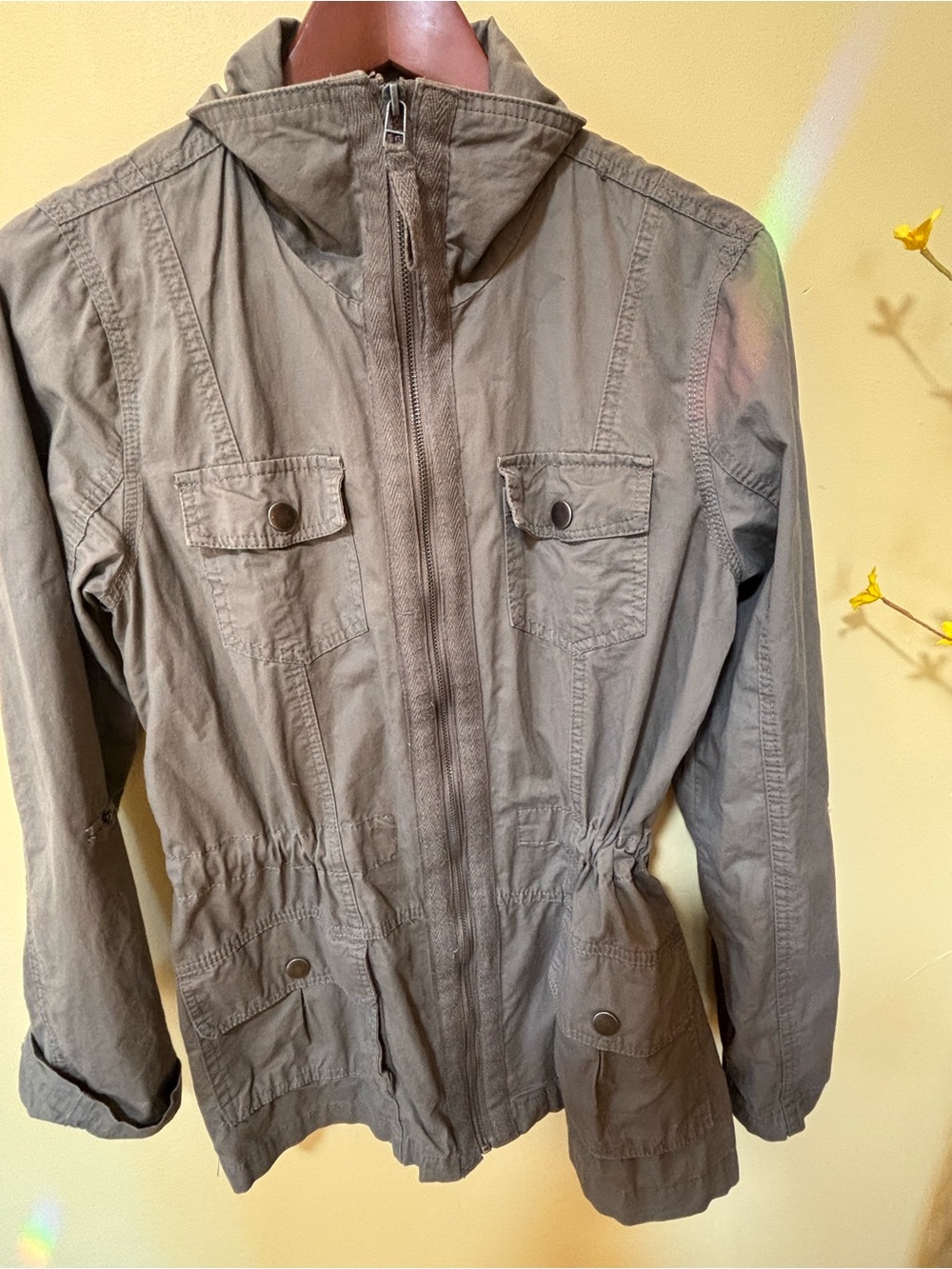 Classic Olive Utility Jacket with Cinch Waist
